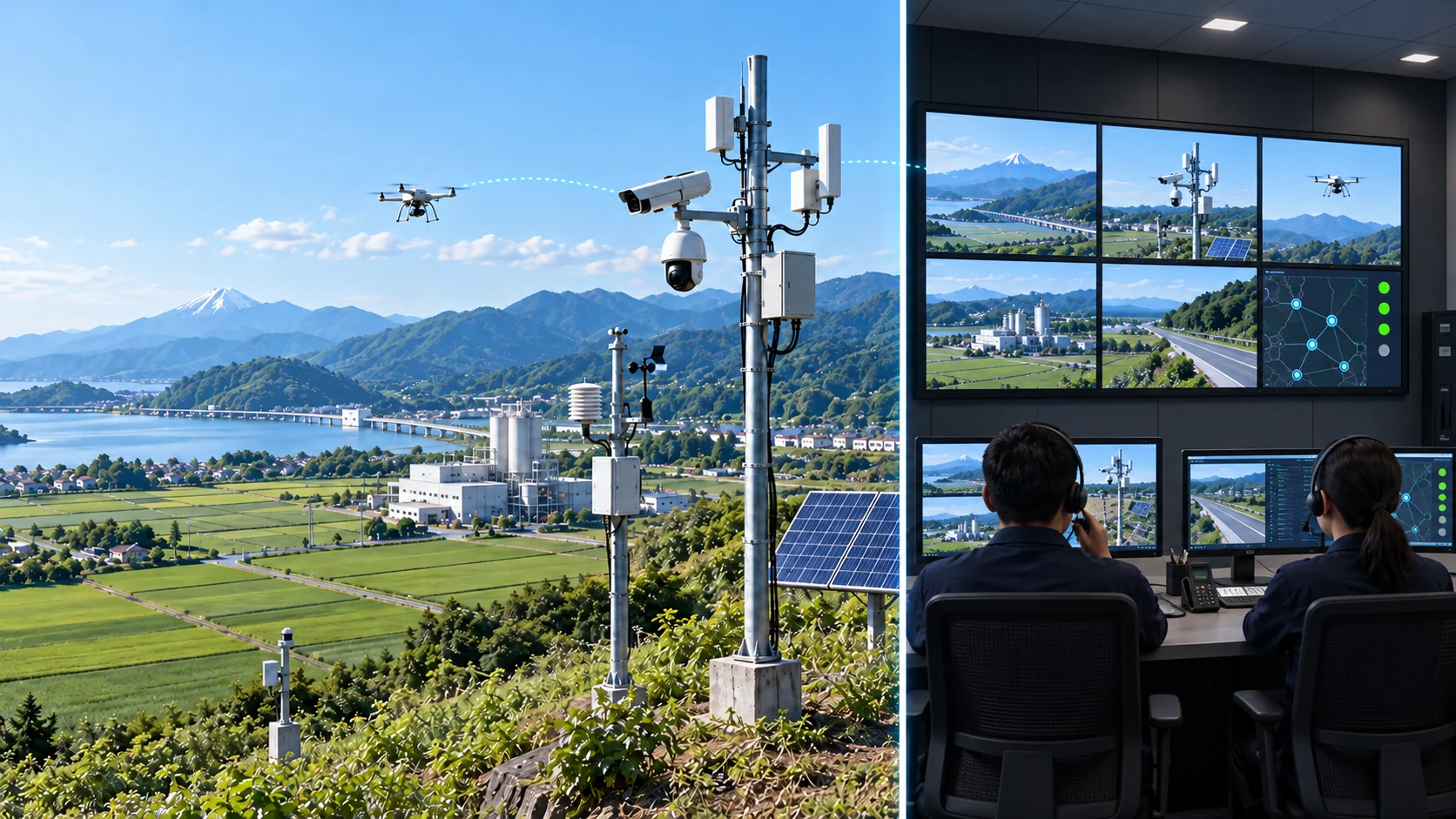 Outdoor site and remote indoor monitoring room